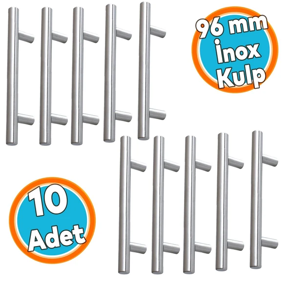 İnox Metal Mobilya Mutfak Çekmece Dolap Dolabı Kulbu Kulpu Kulpları (96 mm - 9.6 cm) 10 Adet ürün görseli