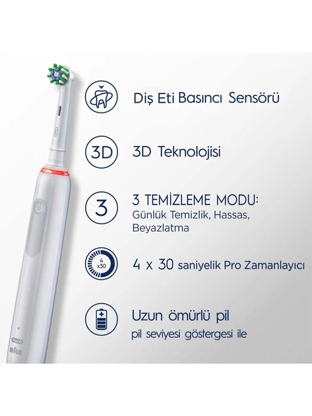 Oral-B Pro 3 3500 Şarj Edilebilir Diş Fırçası - Beyaz - 2