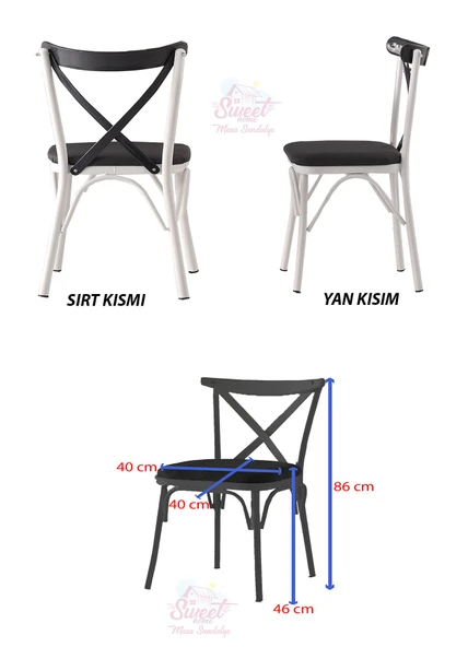 Yanlardan Açılır Yakamoz Retro Gümüş Masa Topkapı Ayak 4 Adet Çapraz Sandalye - 8