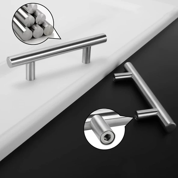 İnox Metal Mobilya Mutfak Çekmece Dolap Dolabı Kapak Kulbu Kulpu Kulpları (128 mm - 12.8 cm) - Resim 4