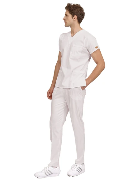 Brl Üniforma  SCRUBLE FLEX Likralı Doktor Ve Hemşire Forması Unisex Cerrahi Takım Kırık Beyaz - 3