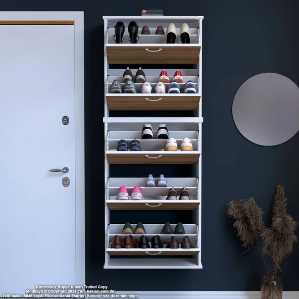 Modilayn VARBİ UMAY' 2 Li Asma Antre 72x181x25, 5 cm’ lik 5 Düşer Kapak 10 Göz Bölme Ayakkabılık - 3