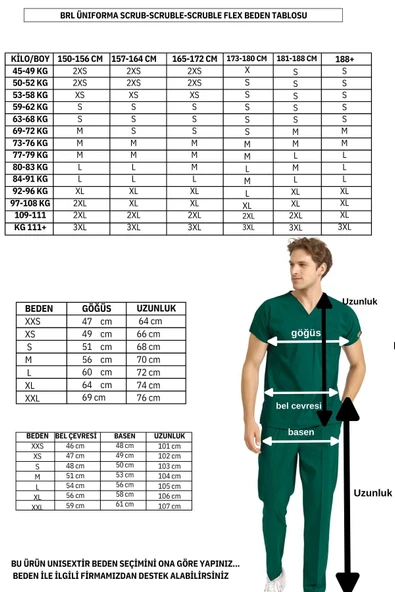 Brl Üniforma BRLSCRUBLE Saks Mavisi Likralı Doktor Ve Hemşire Forması Unisex Cerrahi Takım - 7