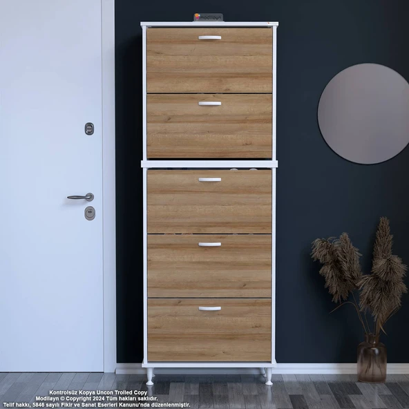 Modilayn VARBİ UMAY' 2 Li Antre Hol 72 x205x 25, 5 cm’ lik 5 Düşer Kapak 10 Göz Bölme Ayakkabılık