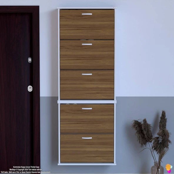 Modilayn VARBİ UMAY' 2 Li Asma Kapı Önü 72x193x26 cm’ lik 5 Düşer Kapak 10 Göz Bölme Ayakkabılık - 4
