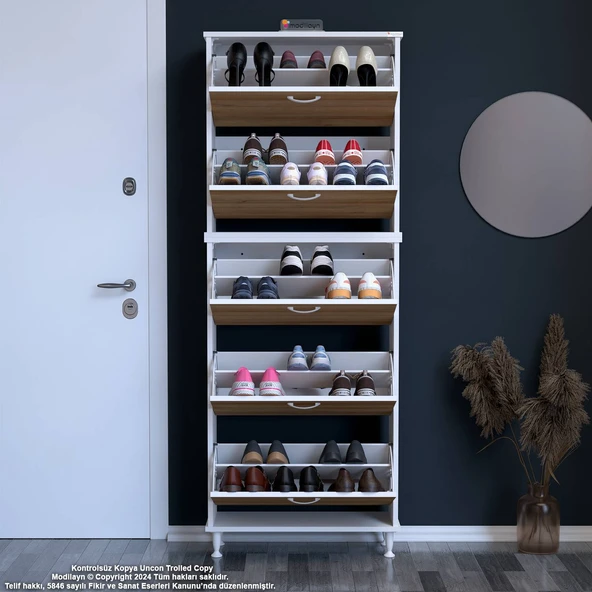 Modilayn VARBİ UMAY' 2 Li Antre Hol 72 x205x 25, 5 cm’ lik 5 Düşer Kapak 10 Göz Bölme Ayakkabılık - 4