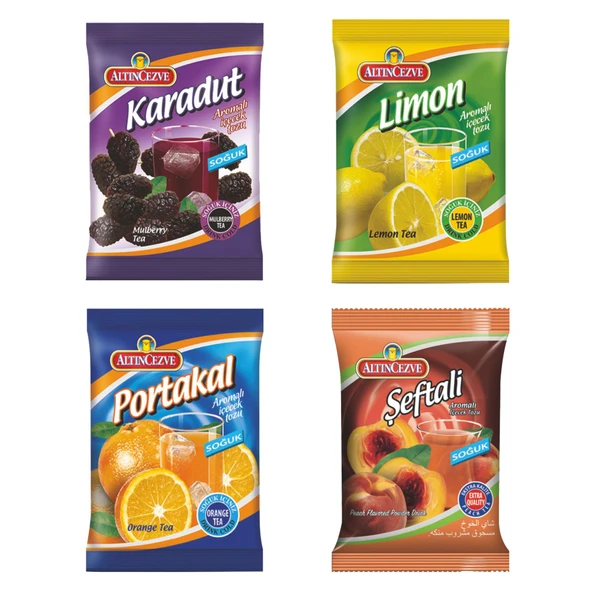 Altıncezve Şeftali-Karadut-Limon-Portakal Toz İçecek Soğuk - 450 gr - 4LÜ PAKET ürün görseli 1