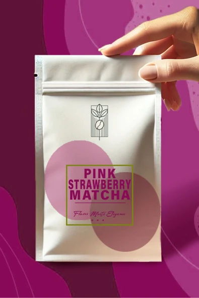 Mel and Mira  Pink Strawberry Matcha Powder 50g, Çilek Aromalı Pembe Spirulina Superfood Matcha Tozu