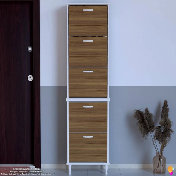 Modilayn VARBİ UMAY Kapı Önü 52x205x26 cm’ lik 5 Düşer Kapak 10 Göz Bölme Ayakkabılık - 4