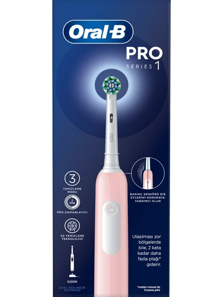 Oral-B Pro Series 1 Pembe Elektrikli Diş Fırçası, 1 Diş Fırçası Başlığı, Braun Tasarımı