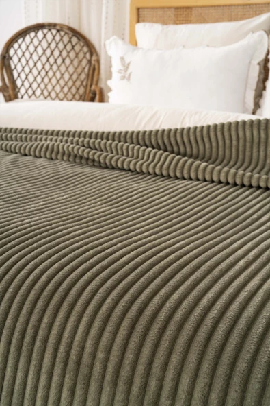 Rivaİstanbul Haki Gloria Wellsoft Tek Kişilik Battaniye - Resim 4