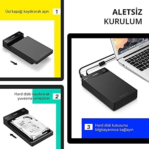 Ugreen 3.5 2.5 SATA USB 3.0 Hard Disk Kutusu, Siyah - 8