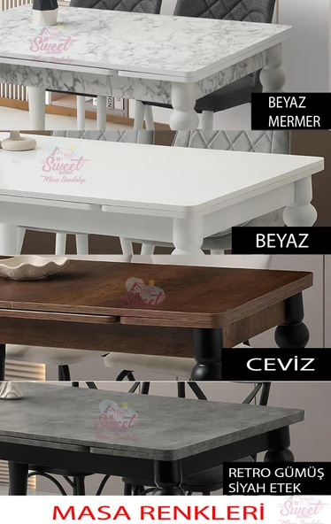 Yanlardan Açılır Yakamoz Dişbudak Masa Topkapı Ayak 4 Ad Çapraz Sandalye 1 Ad Çapraz Bench Sandalye - 5
