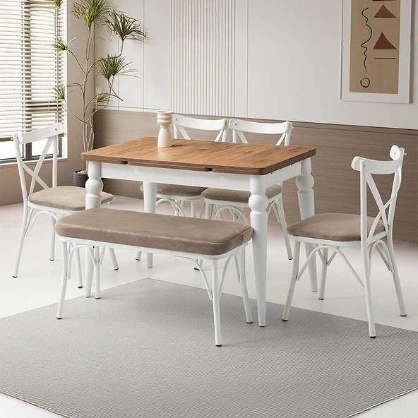 Yanlardan Açılır Yakamoz Dişbudak Masa Topkapı Ayak 4 Ad Çapraz Sandalye 1 Ad Çapraz Bench Sandalye - 9