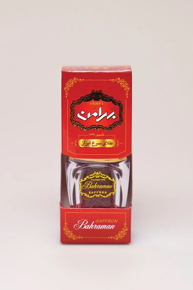 Bahraman Saffron  Bahraman Safran Süper Top Negin Safran (1GR) Cam Kutulu,%100 Organik Premium Kalite Iran Safranı.