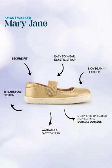 Hopfrög Smart Walker Mary Jane Altın Yıldız Barefoot Kız Babet Ayakkabı H020907100 - 8