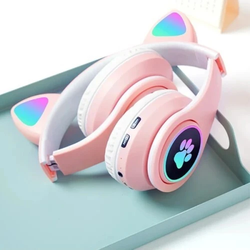 Kedi Figürlü Bluetooth Kulaklık Pembe Renkli - 4