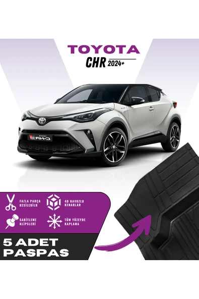 Toyota CHR 2024+ 5'li Paspas Seti Yüksek Kalite Kesilebilir Universal Oto Paspas