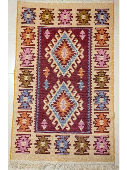 Makine Dokuma Uşak Kilimi, Püsküllü, Çift taraflı - 10