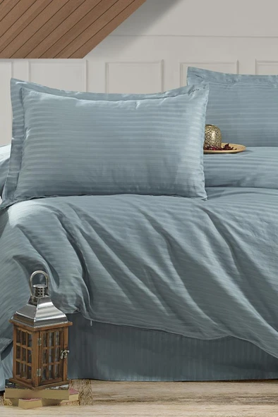 Çeyiz Diyarı Stripe Tek Kişilik PollySaten Nevresim Takımı Turkuaz ürün görseli