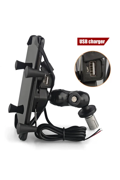 Blic USB Şarj Braketli Kaydırmaz Silikon Bandlı Şarjlı Motor Telefon Tutucu XH02 - 6