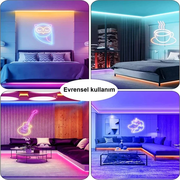 Led şerit bant neon (Pembe) 10 metre dekoratif aydınlatma ışık elastik dayanıklı bükülebilir kendinden yapışkanlı - 8