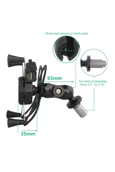Blic USB Şarj Braketli Kaydırmaz Silikon Bandlı Şarjlı Motor Telefon Tutucu XH02 - 7