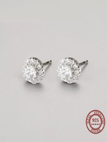 Timeless Series Işıltılı Harika Tektaş Gümüş Kadın Küpe 5,5 Mm - Resim 3