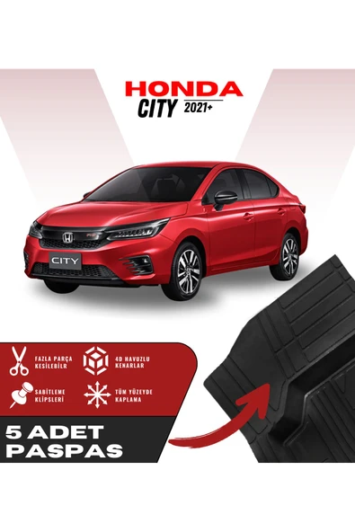 Honda City 2021+ 5'li Paspas Seti Yüksek Kalite Kesilebilir Universal Oto Paspas