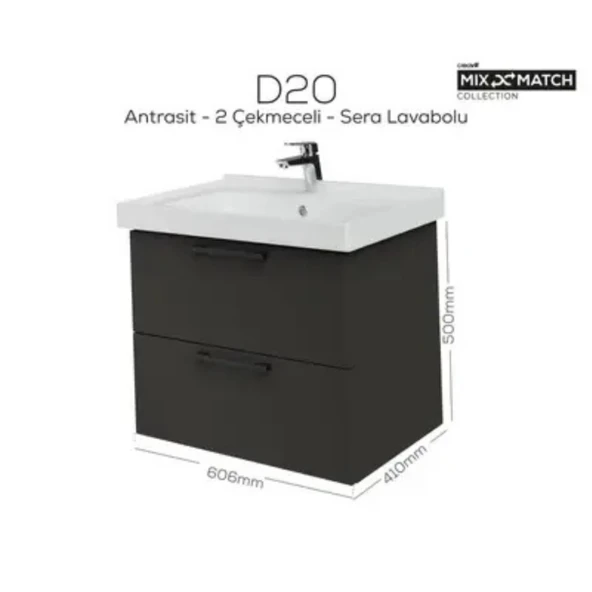 Creavit D20 2 Çekmeceli Lavabo Dolabı Antrasit