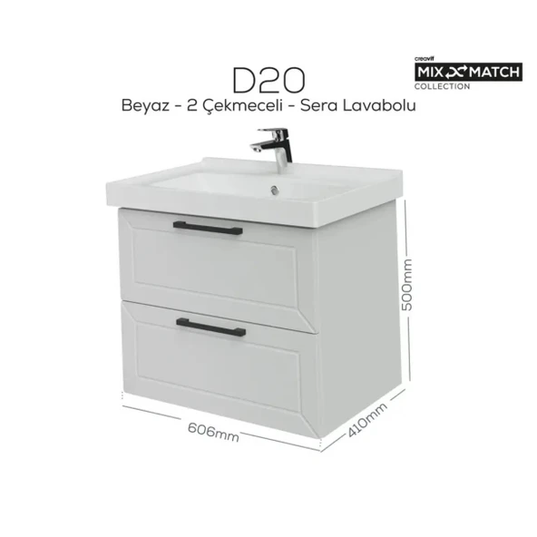 Creavit D20 2 Çekmeceli Lavabo Dolabı Beyaz