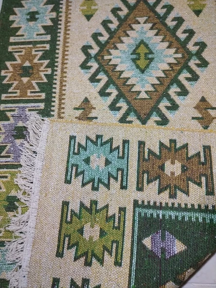 Makine Dokuma Uşak Kilimi, Püsküllü, Çift taraflı - 7