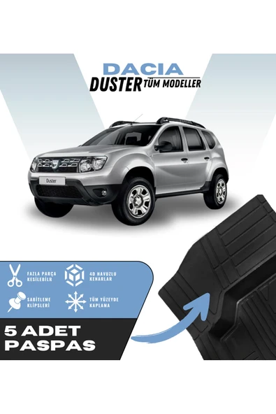 Dacia Duster Tüm Modeller 5'li Paspas Seti Yüksek Kalite Kesilebilir Universal Oto Paspas