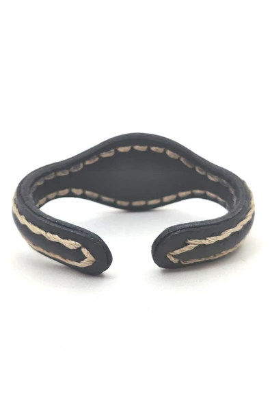 EL İŞÇİLİĞİ İLE ÖZEL ÜRETİLMİŞ DOĞAL TAŞLI DERİ KAPLAMALI BAKIR BİLEKLİK - 4