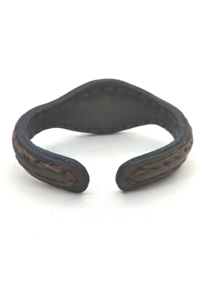 EL İŞÇİLİĞİ İLE ÖZEL ÜRETİLMİŞ DOĞAL TAŞLI DERİ KAPLAMALI BAKIR BİLEKLİK - 8