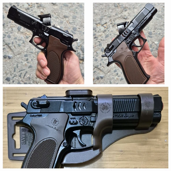 Oyuncak Baretta Silah Kapsül Patlatan Polis Tabanca Ful Demir Ağır Metal 22 cm - 3