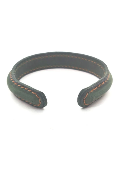 EL İŞÇİLİĞİ İLE ÖZEL ÜRETİLMİŞ DERİ KAPLAMALI BAKIR BİLEKLİK - Resim 8