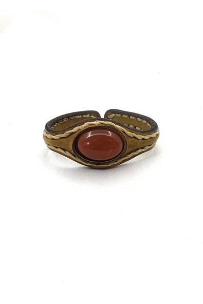 EL İŞÇİLİĞİ İLE ÖZEL ÜRETİLMİŞ DOĞAL TAŞLI DERİ KAPLAMALI BAKIR BİLEKLİK - Resim 10