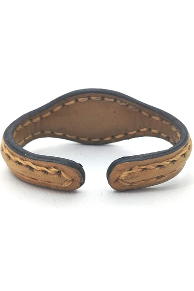 EL İŞÇİLİĞİ İLE ÖZEL ÜRETİLMİŞ DOĞAL TAŞLI DERİ KAPLAMALI BAKIR BİLEKLİK - Resim 4