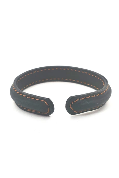 EL İŞÇİLİĞİ İLE ÖZEL ÜRETİLMİŞ DERİ KAPLAMALI BAKIR BİLEKLİK - Resim 4