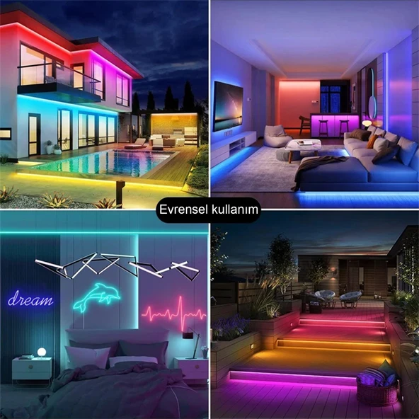 Neon LED şerit 5metre Kırmızı LED zincir bandı hortum esnek dekoratif aydınlatma ışık 12V 10W - 4