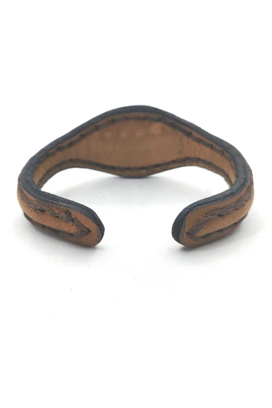 EL İŞÇİLİĞİ İLE ÖZEL ÜRETİLMİŞ DOĞAL TAŞLI DERİ KAPLAMALI BAKIR BİLEKLİK - Resim 8