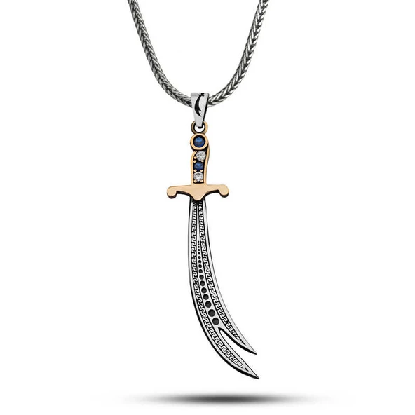 Gümüş Zirkon Taşlı Zülfikar Erkek Kolye  SL10712 - 1
