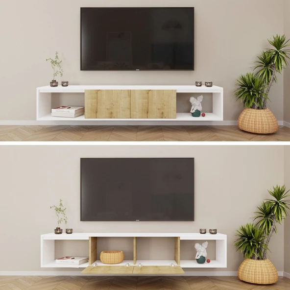 Viesmo Modeno Tv Ünitesi Safir Meşe Beyaz - 2