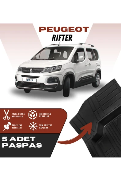 Peugeot Rifter 5'li Paspas Seti Yüksek Kalite Kesilebilir Universal Oto Paspas