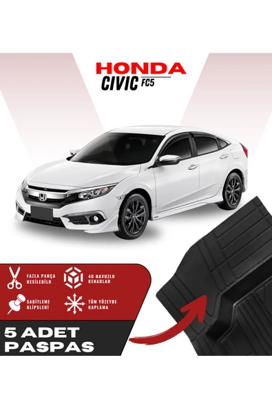 Honda Civic FD6 5'li Paspas Seti Yüksek Kalite Kesilebilir Universal Oto Paspas