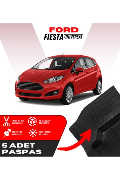 Ford Fiesta Universal 5'li Paspas Seti Yüksek Kalite Kesilebilir Universal Oto Paspas