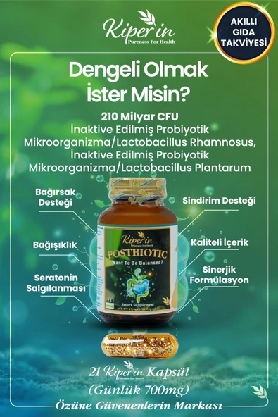 KIPERIN Postbiyotik 210 Milyar Cfu Rhamnosus & Plantarum Sindirim (21Kapsül & 700mg) | Akıllı Gıda Takviyesi 8682304243547 - 2