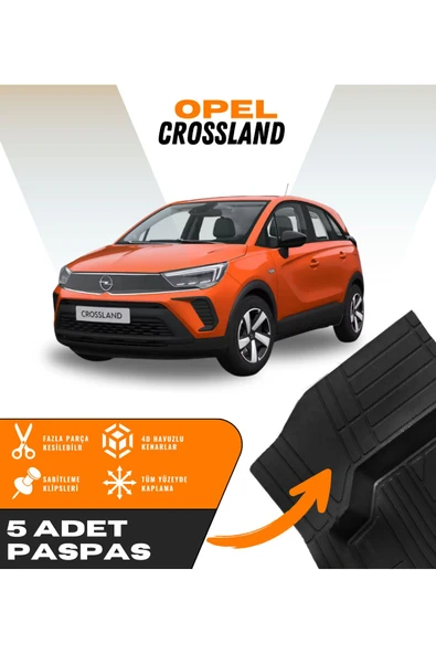 Opel Crossland 5'li Paspas Seti Yüksek Kalite Kesilebilir Universal Oto Paspas