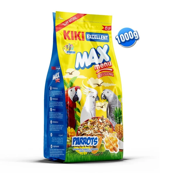 KIKI Excellent Kuş Max Menu Parrots Papağan Yemi 1000 gr. 8 Adet (Kutu) KB309B8